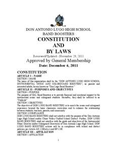 DON ANTONIO LUGO HIGH SCHOOL BAND BOOSTERS CONSTITUTION AND BY LAWS