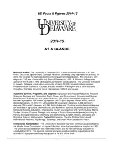 UD Facts & Figures AT A GLANCE  History/Location: The University of Delaware (UD), a state assisted institution, is a Land