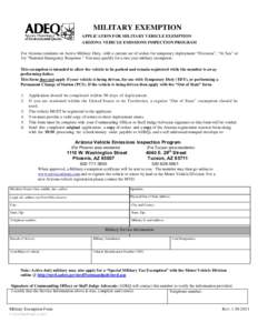 APPLICATION FOR MILITARY OUT OF STATE VEHICLE EXEMPTION