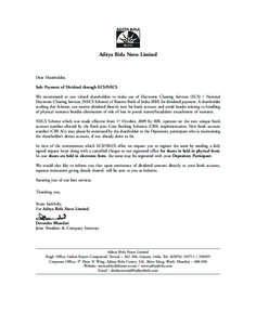 CMYK  Aditya Birla Nuvo Limited Dear Shareholder, Sub: Payment of Dividend through ECS/NECS