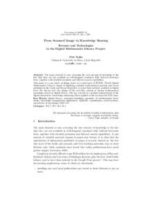 Proceedings of I-KNOW ’05 Graz, Austria, June 29 - July 1, 2005 From Scanned Image to Knowledge Sharing Formats and Technologies in the Digital Mathematics Library Project