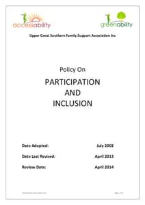 Upper Great Southern Family Support Association Inc  Policy On PARTICIPATION AND