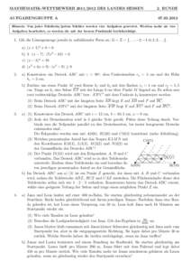 MATHEMATIK-WETTBEWERBDES LANDES HESSEN  2. RUNDE AUFGABENGRUPPE A