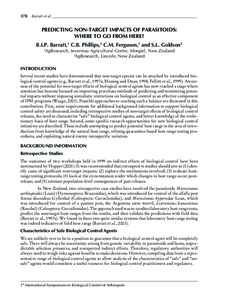 378  Barratt et al. ____________________________________________________________________________ PREDICTING NON-TARGET IMPACTS OF PARASITOIDS: WHERE TO GO FROM HERE?