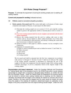 2014 Rules Change Proposal 7 Purpose: To eliminate the requirement of sieving the working sample prior to washing off coating material. Current and proposed in wording (indicated red text[removed]d.