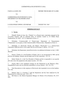 COMMONWEALTH OF PENNSYLVANIA  PADULA & SONS, INC. VS. COMMONWEALTH OF PENNSYLVANIA, DEPARMENT OF TRANSPORTATION