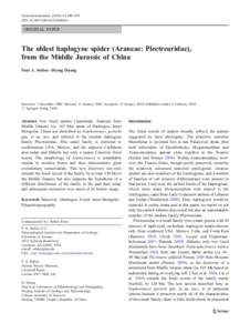Naturwissenschaften[removed]:449–459 DOI[removed]s00114[removed]z ORIGINAL PAPER  The oldest haplogyne spider (Araneae: Plectreuridae),