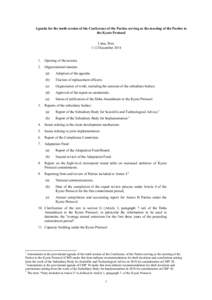 Agenda for the tenth session of the Conference of the Parties serving as the meeting of the Parties to the Kyoto Protocol Lima, Peru 1-12 December[removed].