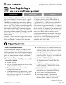 Kaiser Permanente for Individuals and Families  Enrolling during a special enrollment period Triggering events