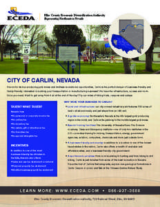 Elko County Economic Diversification Authority Representing Northeastern Nevada CITY OF CARLIN, NEVADA Known for its top-producing gold mines and limitless recreational opportunities, Carlin is the perfect merger of busi