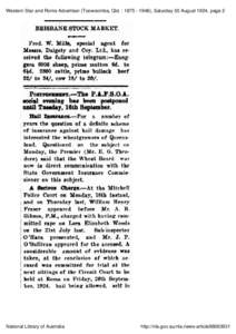 Western Star and Roma Advertiser (Toowoomba, Qld. : ), Saturday 30 August 1924, page 2  STOCK BRISBANE