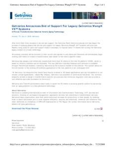 Getronics Announces End of Support For Legacy Getronics Wang® VS™ Systems  Page 1 of 1 LATEST NEWS RELEASES