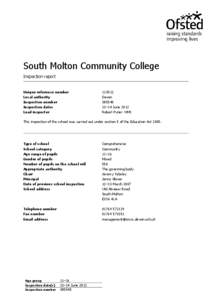 South Molton Community College Inspection report Unique reference number Local authority Inspection number
