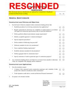 Examination Handbook 213Q, Construction Lending Questionnaire, January 1994