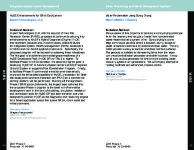 Integrated System Health Management  IWater Processing and Waste Management Systems HyDE Enhancements for ISHM Deployment