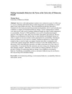 Journal of Sustainability Education Vol. 5, May 2013 ISSN: Making Sustainable Behaviors the Norm at the University of Minnesota Duluth