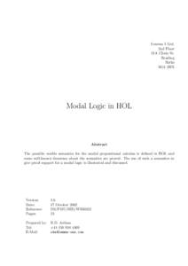 Modal logic / Philosophical logic / Logic in computer science / Non-classical logic / Philosophy of language / Accessibility relation / Epistemic modal logic / Propositional calculus / HOL / Logic / Mathematical logic / Mathematics