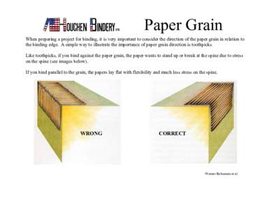Paper Grain When preparing a project for binding, it is very important to consider the direction of the paper grain in relation to the binding edge. A simple way to illustrate the importance of paper grain direction is t