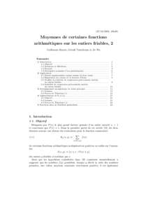 (, 16h38)  Moyennes de certaines fonctions arithm´ etiques sur les entiers friables, 2 Guillaume Hanrot, G´erald Tenenbaum & Jie Wu