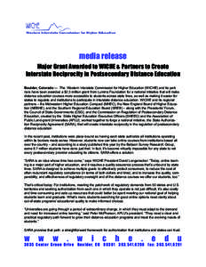  media release Major Grant Awarded to WICHE & Partners to Create