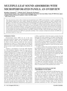 MULTIPLE-LEAF SOUND ABSORBERS WITH MICROPERFORATED PANELS: AN OVERVIEW Kimihiro Sakagami1,**; Motoki Yairi2; Masayuki Morimoto1 1 Environmental Acoustics Lab., Graduate School of Engineering, Kobe University, Rokko, Nada