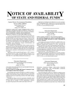 OTICE OF AVAILABILITY NOF STATE AND FEDERAL FUNDS Capital District Developmental Disabilities Service Office (DDSO) Family Support Services