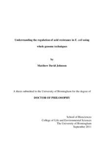 Understanding the regulation of acid resistance in E. coli using whole genome techniques