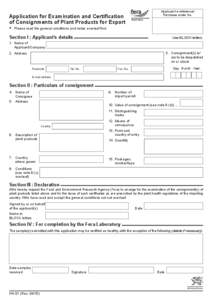 Applicant’s reference/ Purchase order No. Application for Examination and Certification of Consignments of Plant Products for Export