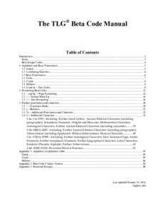 The TLG® Beta Code Manual  Table of Contents Introduction .................................................................................................................................................................