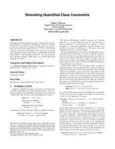 Simulating Quantified Class Constraints Valery Trifonov Department of Computer Science Yale University New Haven, CT, USA[removed]