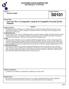 CALIFORNIA STATE SCIENCE FAIR 2002 PROJECT SUMMARY Name(s)  Sarah M. Balbi