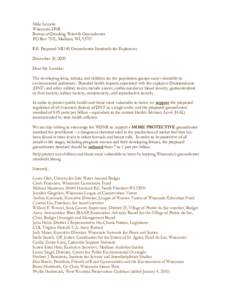 Mike Lemcke Wisconsin DNR Bureau of Drinking Water & Groundwater PO Box 7921, Madison, WI, 53707 RE: Proposed NR140 Groundwater Standards for Explosives December 30, 2009