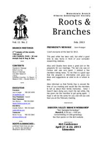 1 Wetaskiwin Branch Alberta Genealogical Society Roots & Branches