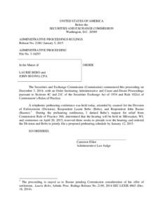 UNITED STATES OF AMERICA Before the SECURITIES AND EXCHANGE COMMISSION Washington, D.C[removed]ADMINISTRATIVE PROCEEDINGS RULINGS Release No[removed]January 5, 2015