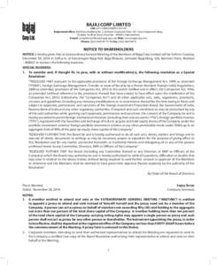 BAJAJ CORP LIMITED  CIN: L01110MH2006PLC161345 Registered office: 2nd Floor, Building No. 2, Solitaire Corporate Park, 167, Guru Hargovind Marg, Chakala, Andheri (East), Mumbai[removed], Maharashtra. E-mail: complianceof