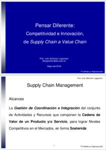 Pensar Diferente: Competitividad e Innovación, de Supply Chain a Value Chain Prof. Julio Sánchez Loppacher ()