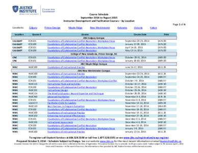 Course Schedule September 2014 to August 2015 Instructor Development and Facilitation Courses – by Location Locations: Location