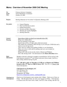 Memo: Overview of November 2009 CAC Meeting To: From: Date:  Citizens Advisory Committee