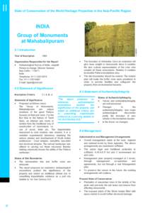 Summary of Section II: Periodic Report on the State of Conservation of the Group of Monuments at Mahabalipuram, India, 2003