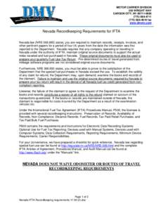 Nevada IFTA Recordkeeping Requirements