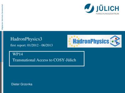 Mitglied der Helmholtz-Gemeinschaft  HadronPhysics3 first report:   WP14