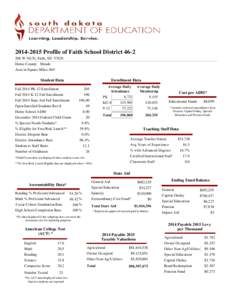 Profile of Faith School DistrictW 5th St, Faith, SDHome County: Meade Area in Square Miles: 863  Student Data
