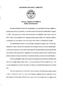 CT Statewide Grievance Committee - Advisory Opinion #[removed]A - Radio Advertisement