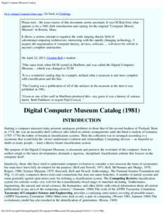 Digital Computer Museum Catalog