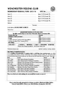 WINCHESTER RIDING CLUB MEMBERSHIP RENEWAL FORM[removed]WRC No ……….  Name (1) ……………………………………………………………