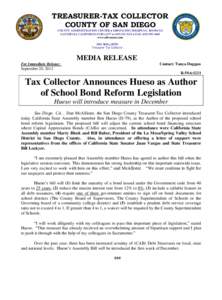 TREASURER-TAX COLLECTOR COUNTY OF SAN DIEGO COUNTY ADMINISTRATION CENTER  1600 PACIFIC HIGHWAY, ROOM 112 SAN DIEGO, CALIFORNIA[removed]  ([removed]  FAX[removed]www.sdtreastax.com DAN McALLISTER