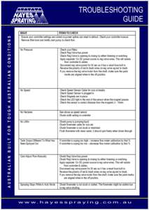 AUSTRALIAN BUILT FOR TOUGH AUSTRALIAN CONDITIONS  TROUBLESHOOTING GUIDE ISSUE ITEMS TO CHECK