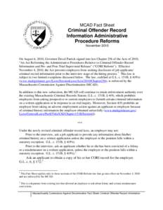 MCAD Fact Sheet  Criminal Offender Record Information Administrative Procedure Reforms November 2010