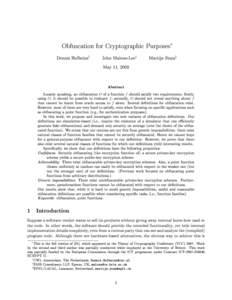 Obfuscation for Cryptographic Purposes∗ † Dennis Hofheinz  John Malone-Lee