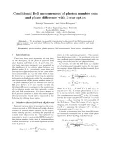 Conditional Bell measurement of photon number sum and phase diﬀerence with linear optics Katsuji Yamamoto ∗ and Akira Kitagawa †